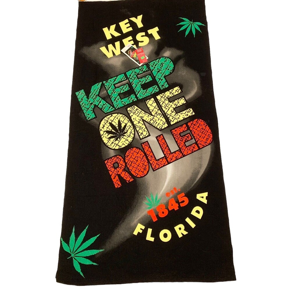 NWT KEEP ONE ROLLED Key West Rasta Bath Beach Pool Gift Towel Pot Weed Marijuana